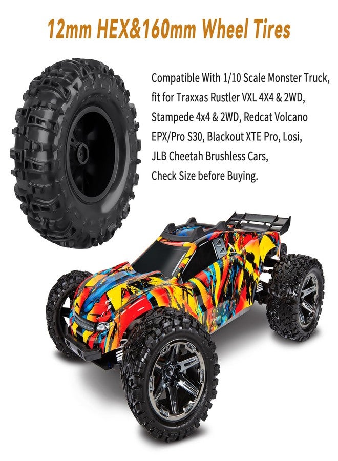 FriHobby Pre-Glued Huge OD 6.3"(160mm) 1/10 RC Truck Tires and Wheels Set 2.8 RC Tires 12mm Hex for Traxxas Rustler Hoss Stampede 4x4 & 2WD Redcat Blackout 1/10 Scale RC Monster Truck Replacement - Image 3
